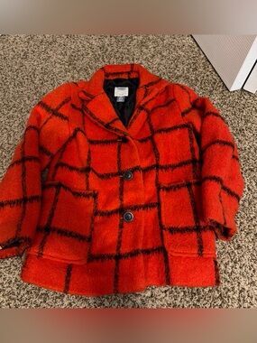 Old Navy Girl's Red & Black Plaid Wool & Polyester Button Down Jacket 6/7
